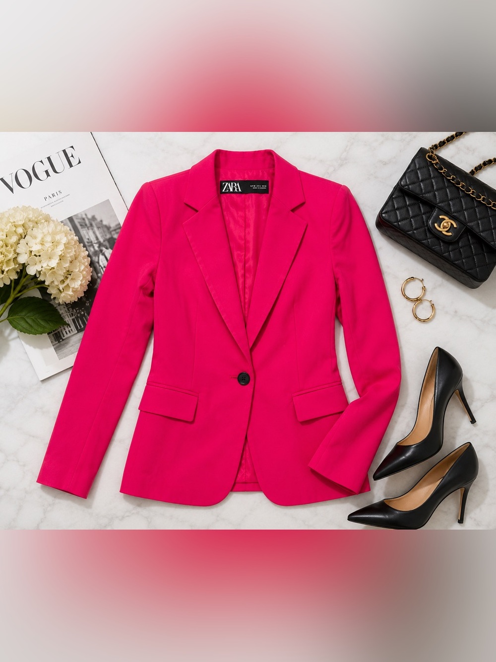 Zara Hot Pink Fuchsia Blazer Size 6 Tailored Statement Jacket Barbiecore - Picture 2 of 8